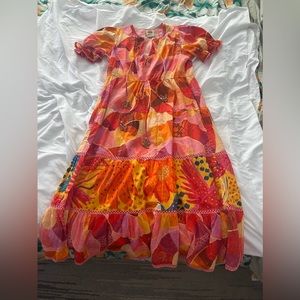 Farm Rio Mixed Patch Twirl Maxi Dress in Pink - Size Medium